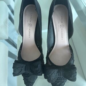 Chinese Laundry Black Lace Heels with Bow